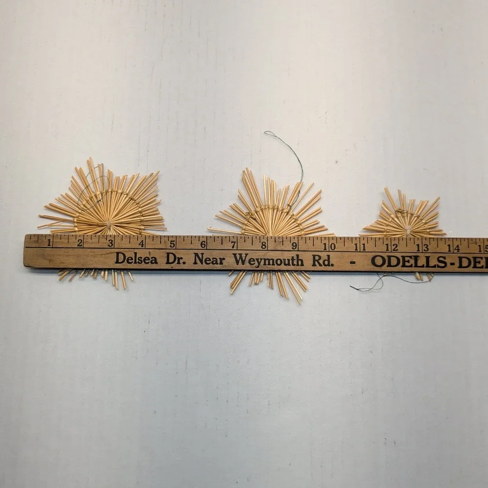 Vintage Scandinavian Wheat Straw Christmas Ornaments Set of 4 Stars and Bird